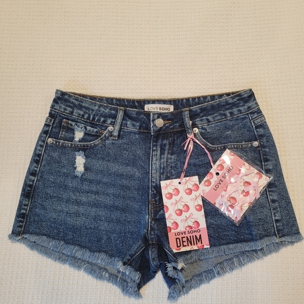 Women's Distressed Blue Jean Shorts - Picture 2 of 8